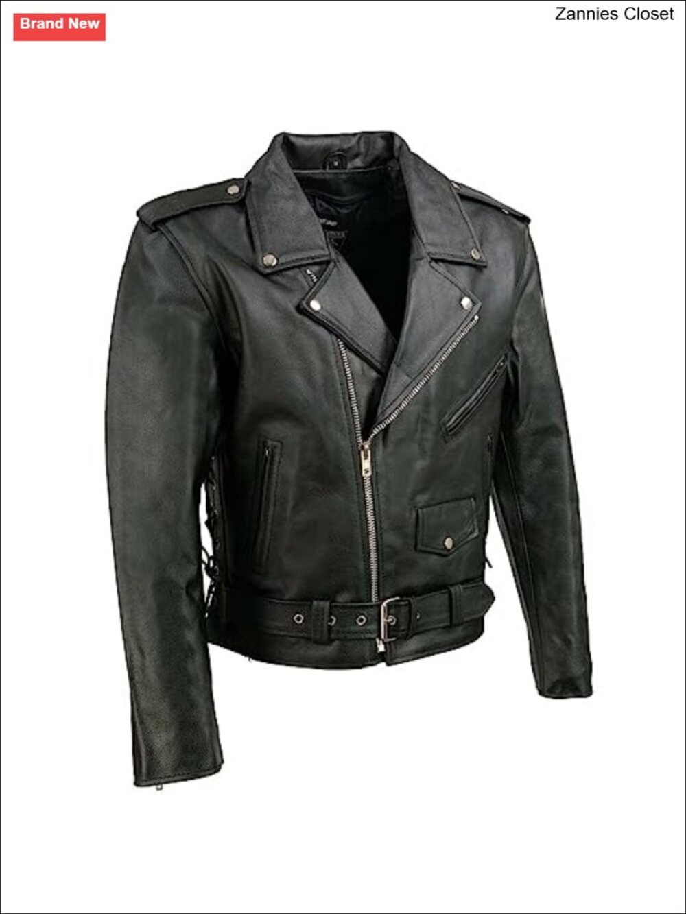 Genuine Leather Motorcycle Biker Jacket Asymmetrical Zip Pockets